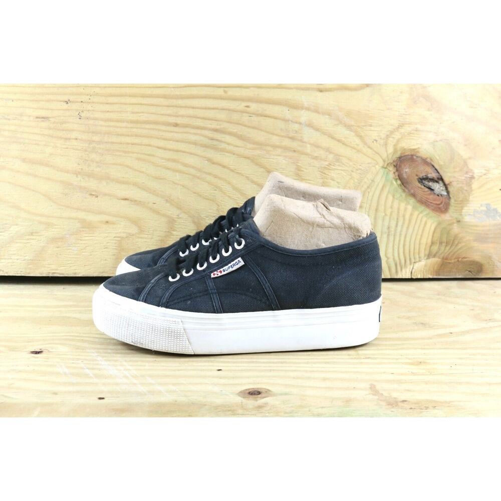 Superga Sneakers Womens 9 Platform Black Distressed Canvas 40 Shoes Athletic